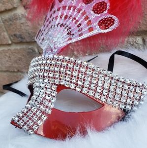 New Years Masquerade HANDMADE Red Rhinestone Mask